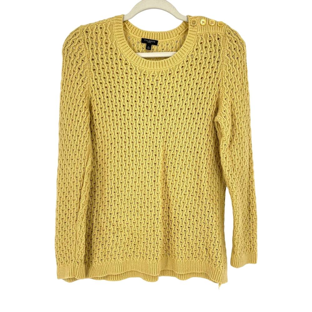 Talbots‎ Lambswool Open Knit Sweater Yellow Small Petite